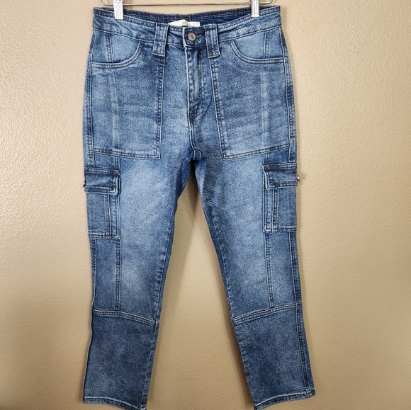 KanCan Huntsville High Rise Cargo Slim Straight Medium Wash Jeans-Size 5/26 - Picture 3 of 11